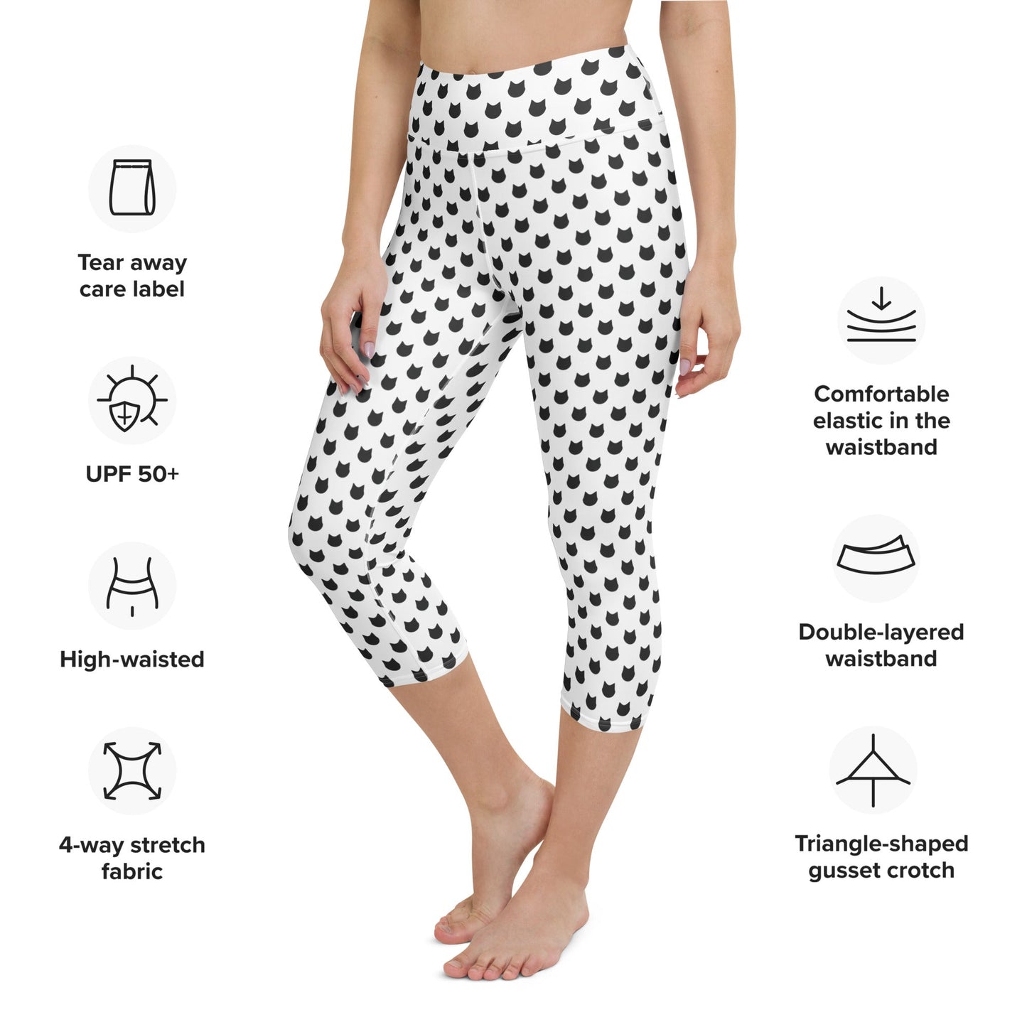 Pokka Kitty Dots Black – Yoga Capri Leggings - Nimblet