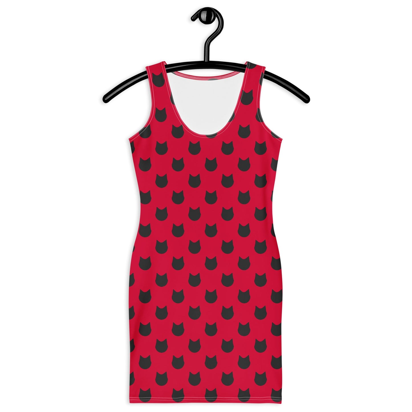Scarlet Charm – Black Cat Polka Dot Fitted Dress - Nimblet
