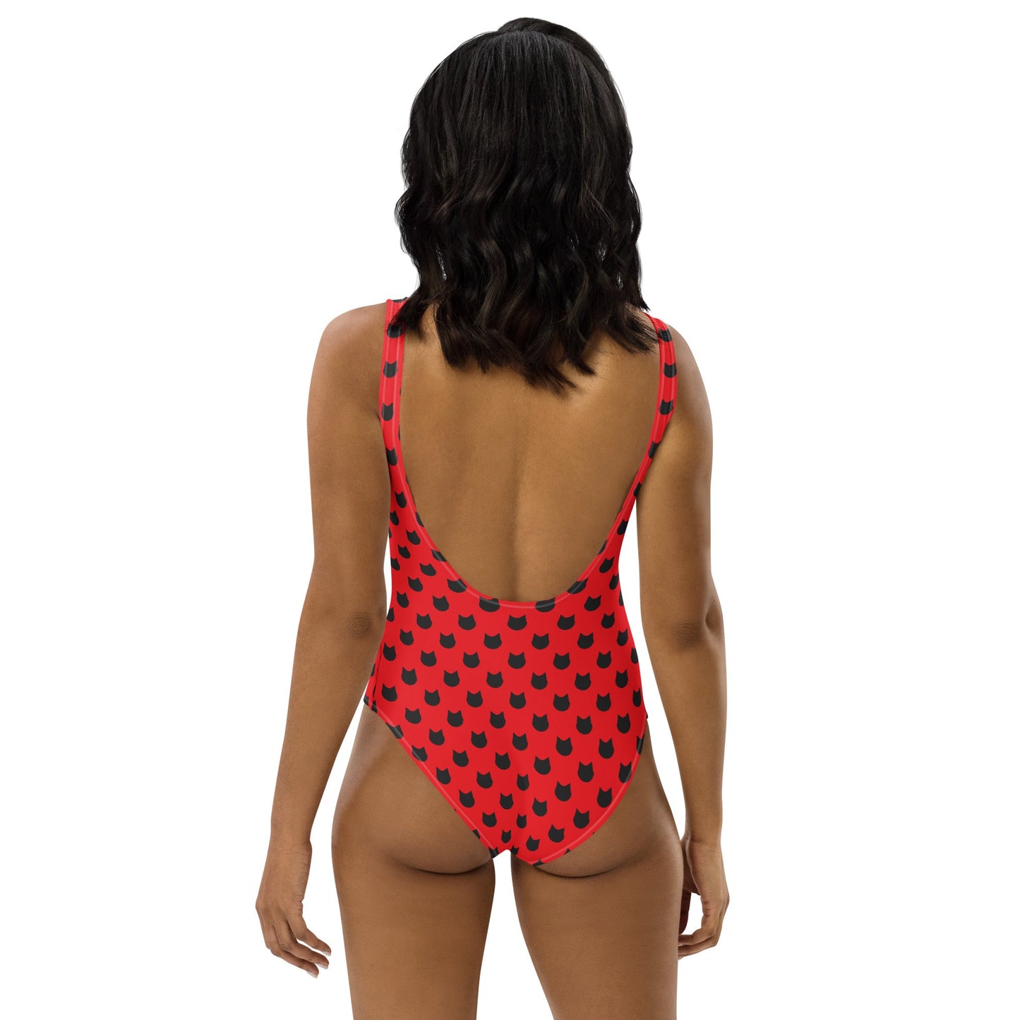 Scarlet Purrfection – Black Cat Polka Dot One - Piece Swimsuit - Nimblet