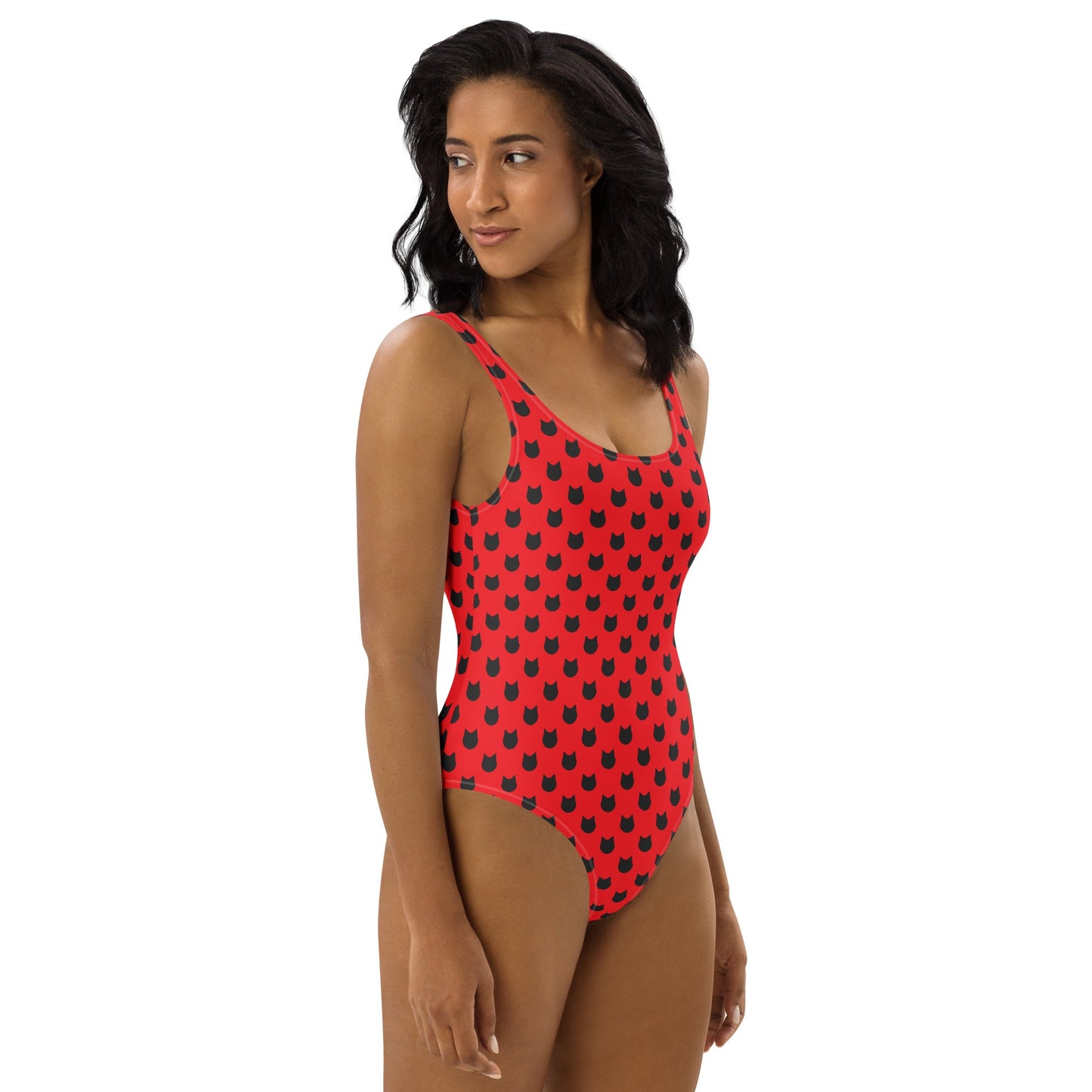Scarlet Purrfection – Black Cat Polka Dot One - Piece Swimsuit - Nimblet