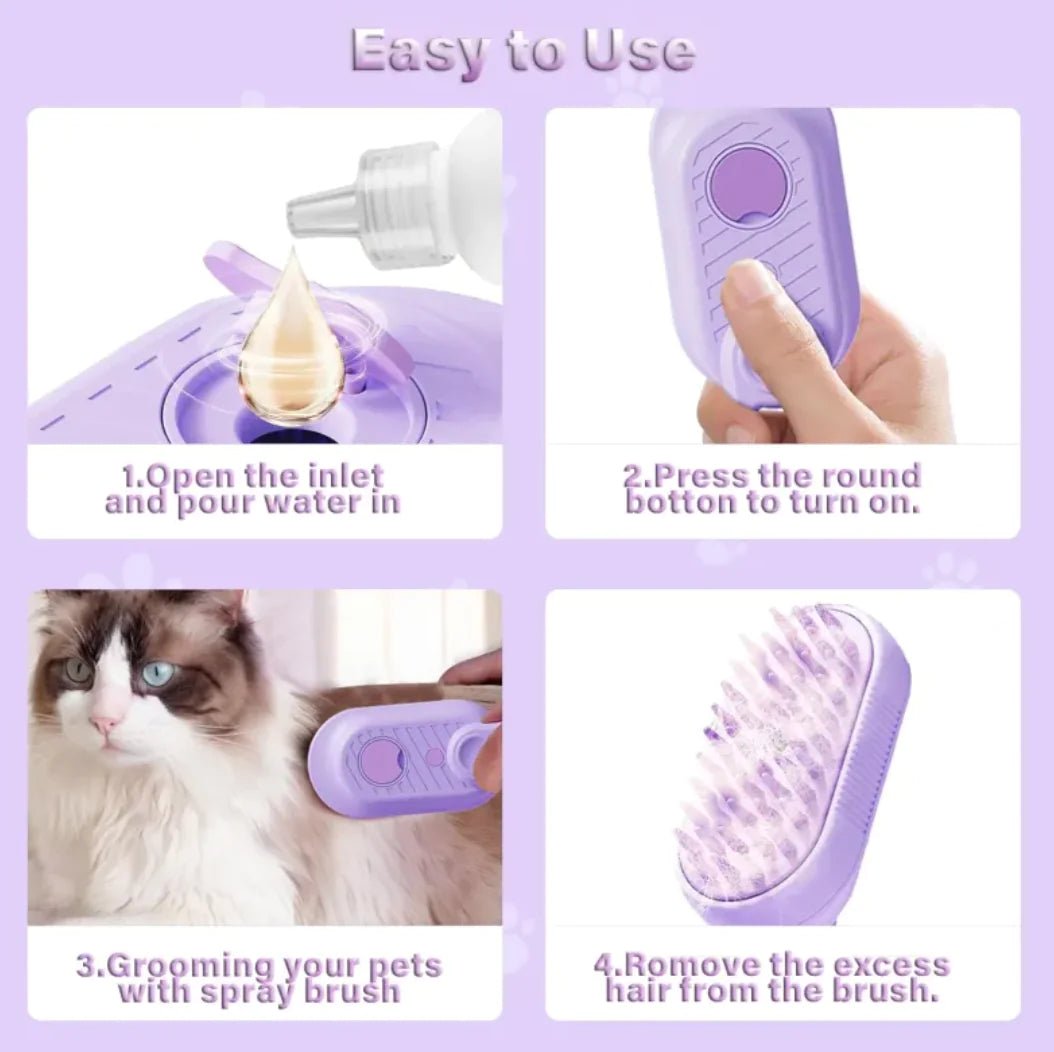 3 - in - 1 Cat & Dog Steam/Mist Grooming Brush (Foldable, Silicone, Spray) - Nimblet