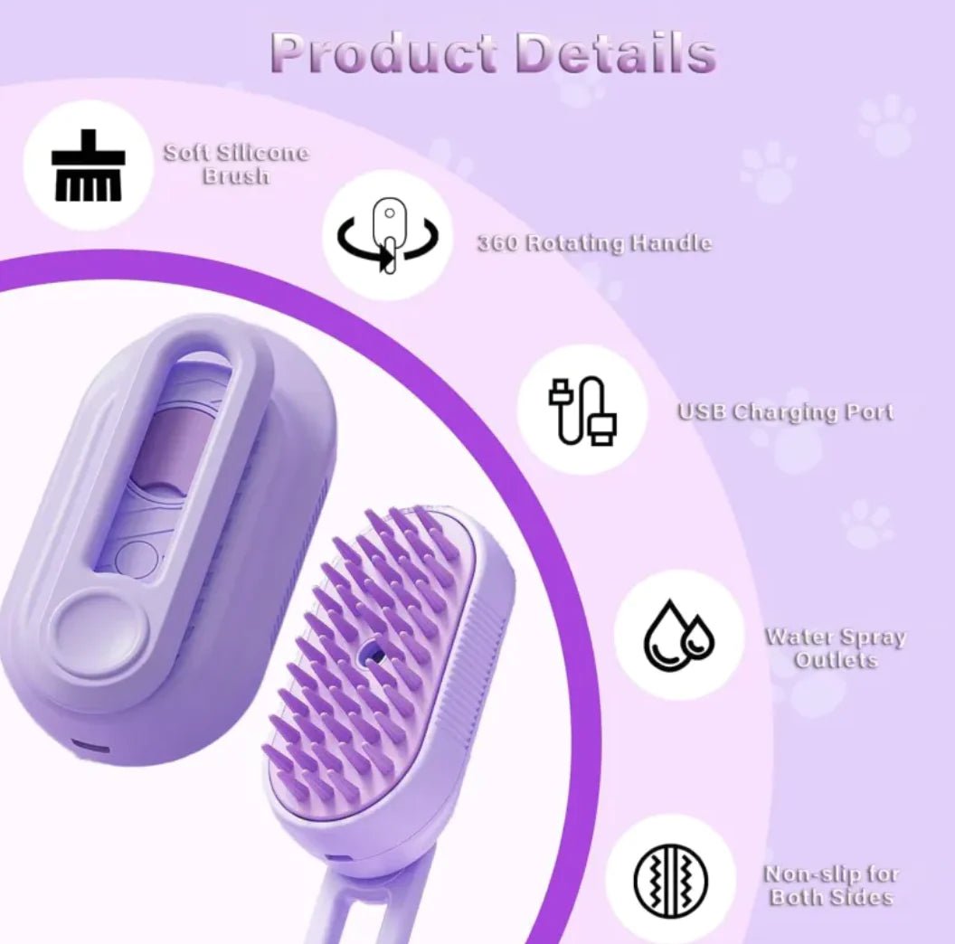 3 - in - 1 Cat & Dog Steam/Mist Grooming Brush (Foldable, Silicone, Spray) - Nimblet