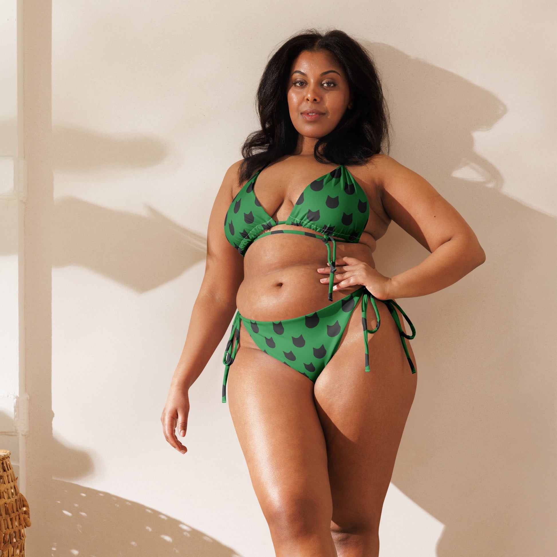 Emerald Whiskers – Black Cat Polka Dot Bikini - Nimblet