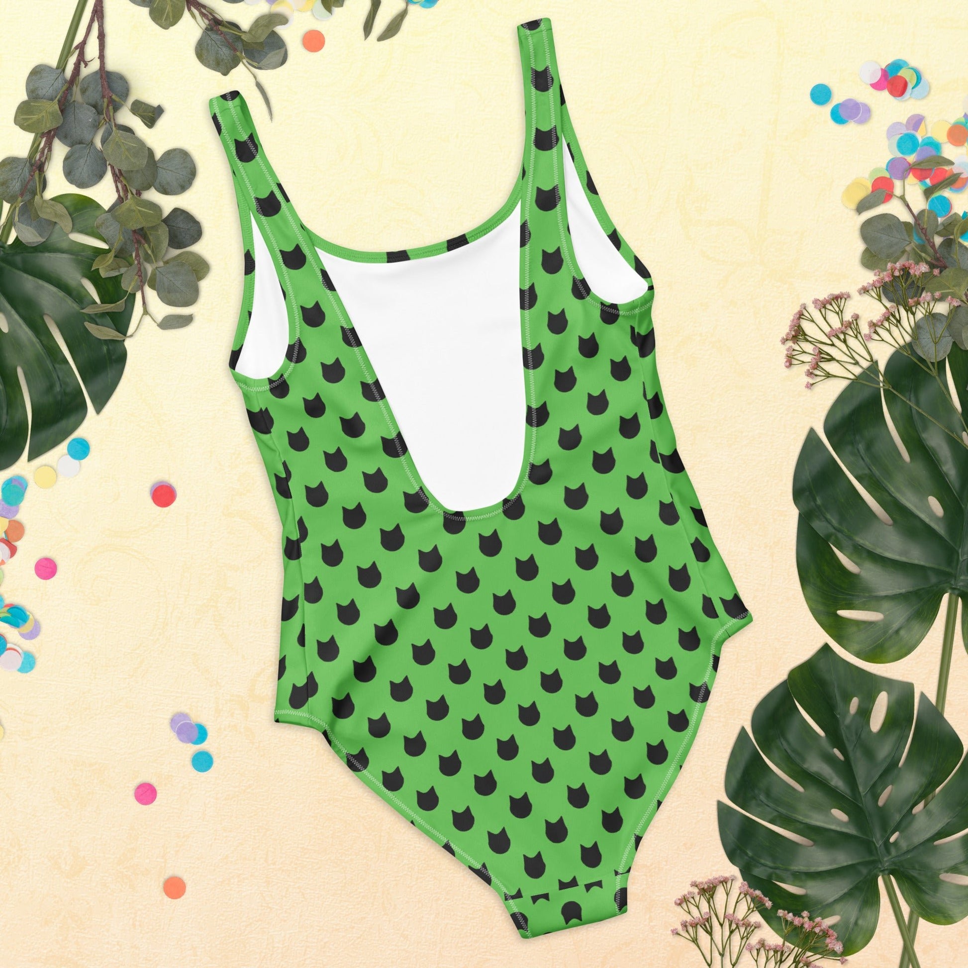 Emerald Whiskers – Black Cat Polka Dot One - Piece Swimsuit - Nimblet