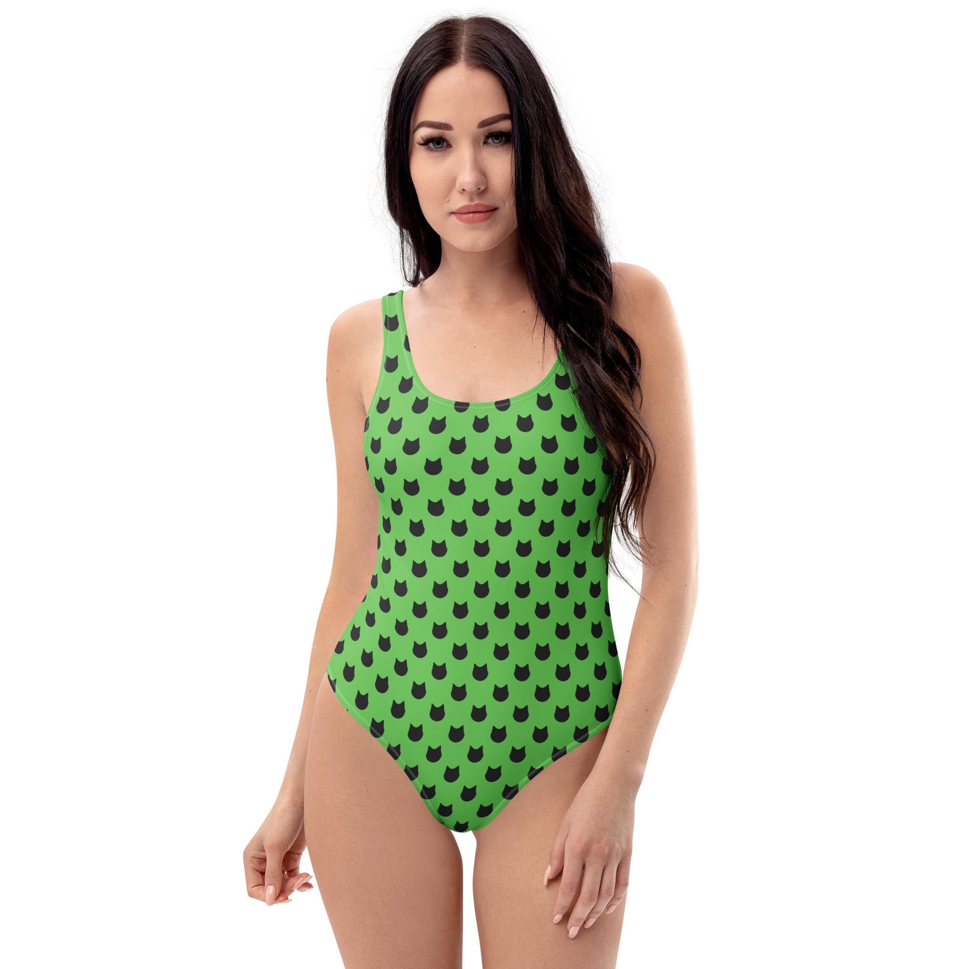 Emerald Whiskers – Black Cat Polka Dot One - Piece Swimsuit - Nimblet