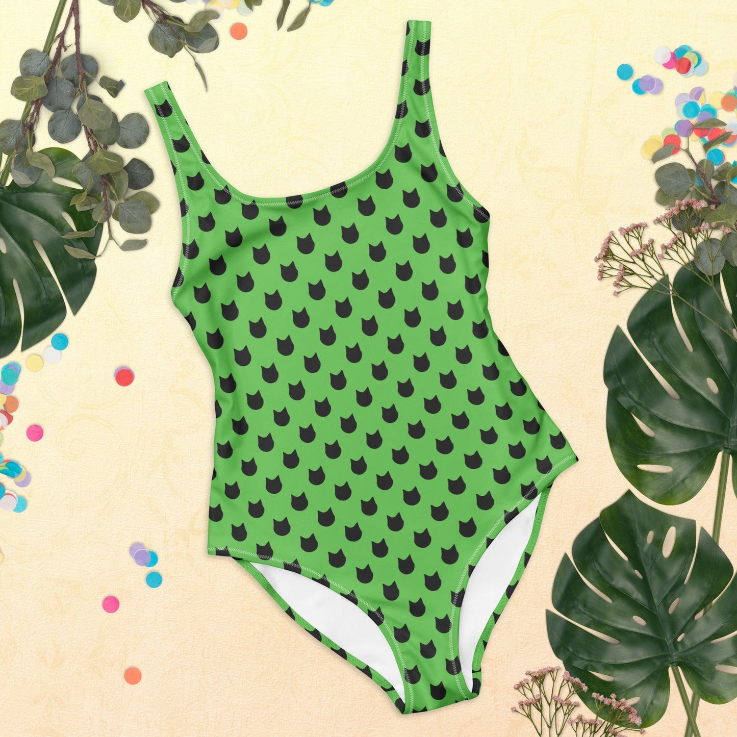 Emerald Whiskers – Black Cat Polka Dot One - Piece Swimsuit - Nimblet