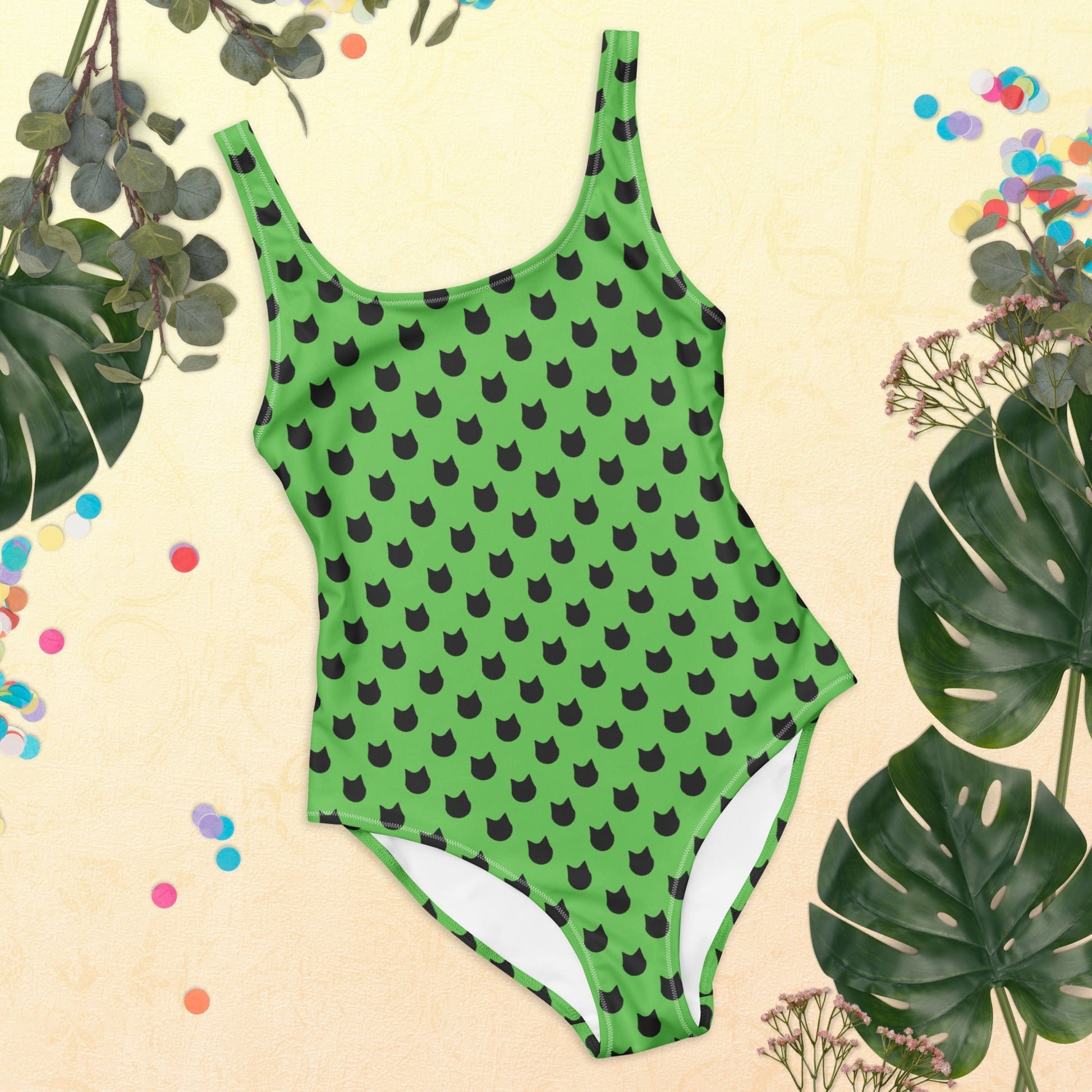 Emerald Whiskers – Black Cat Polka Dot One - Piece Swimsuit - Nimblet