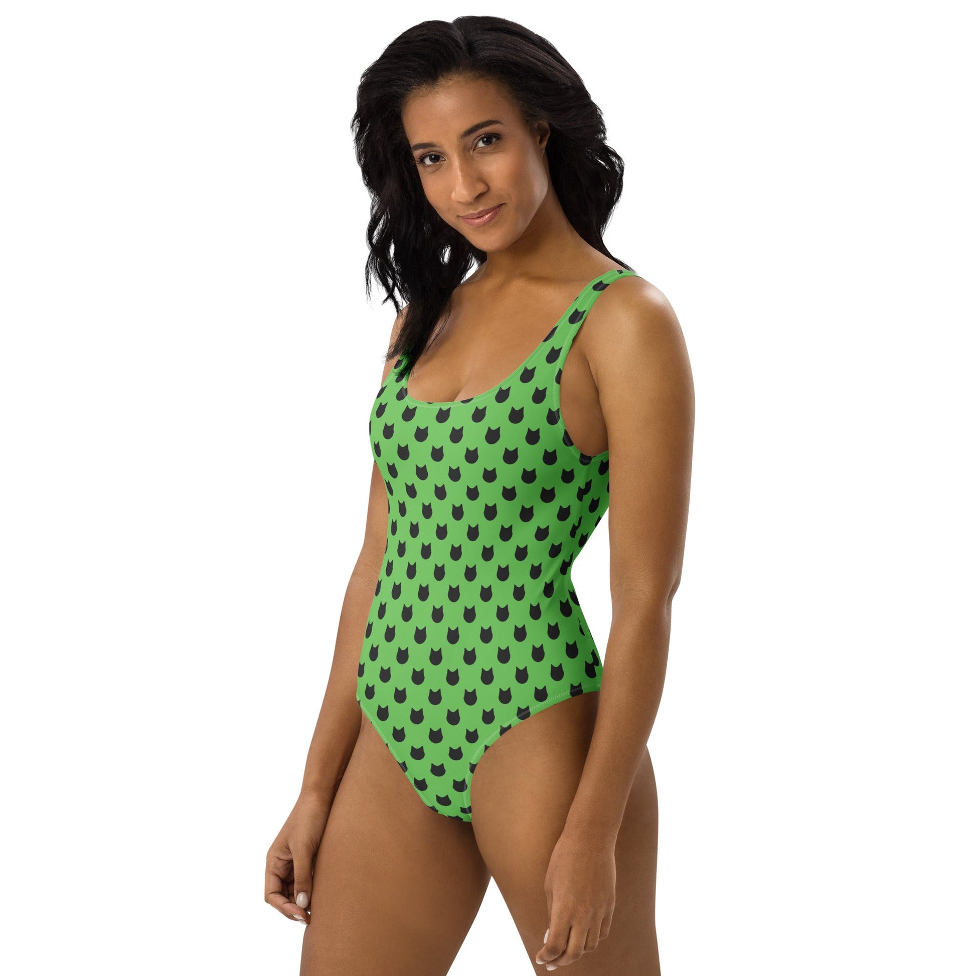 Emerald Whiskers – Black Cat Polka Dot One - Piece Swimsuit - Nimblet