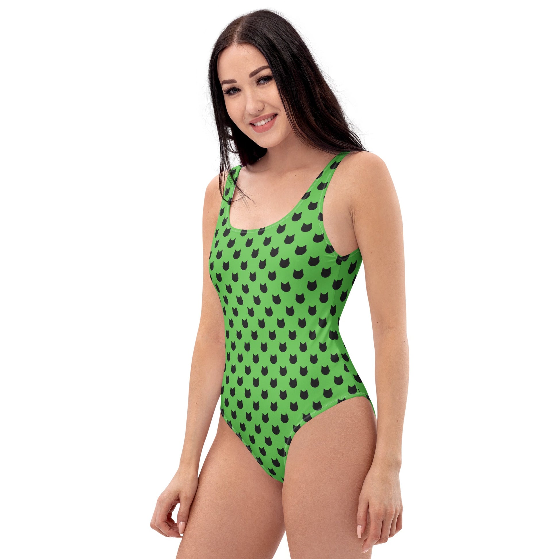 Emerald Whiskers – Black Cat Polka Dot One - Piece Swimsuit - Nimblet