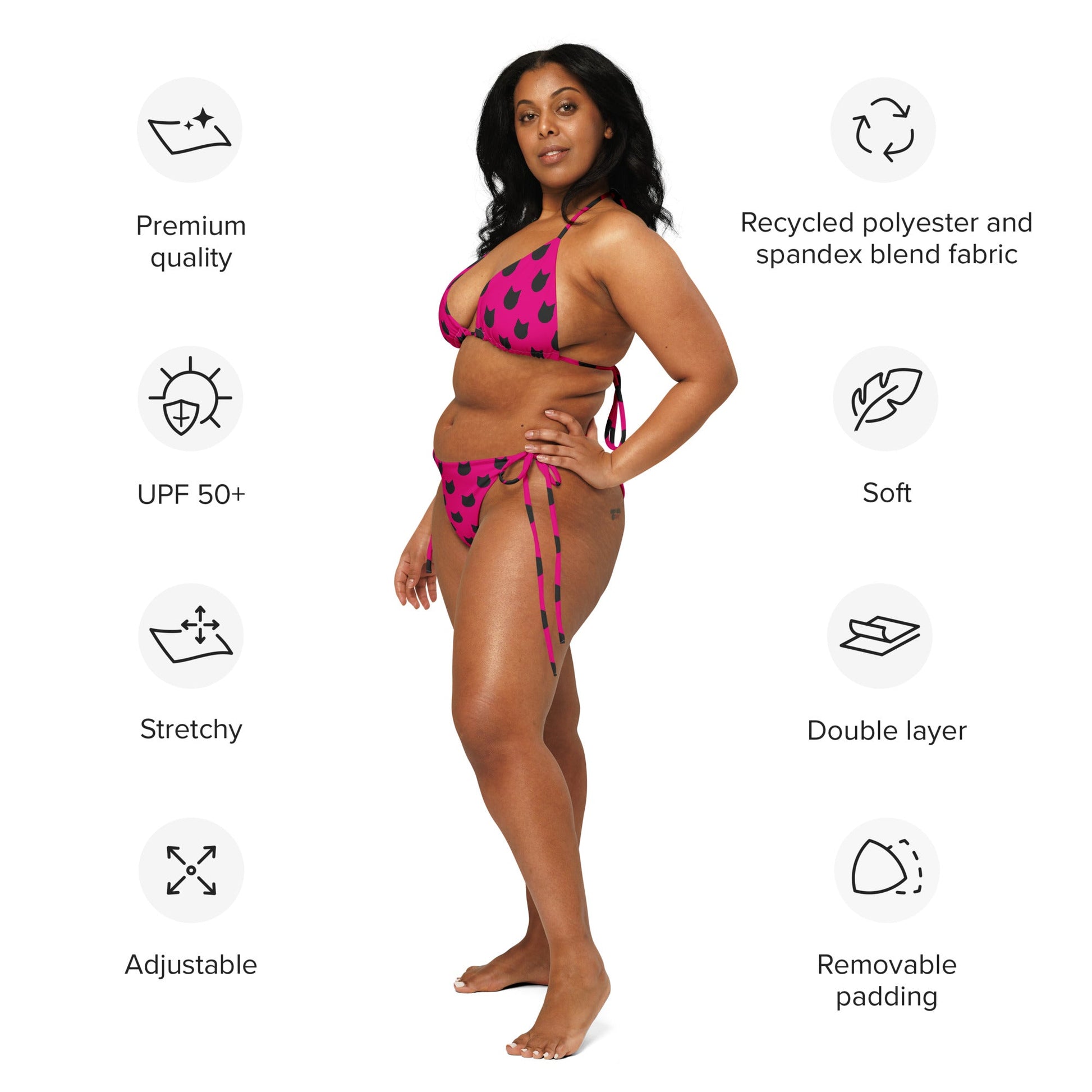 Fuchsia Feline Whiskers – Black Cat Polka Dot Bikini - Nimblet