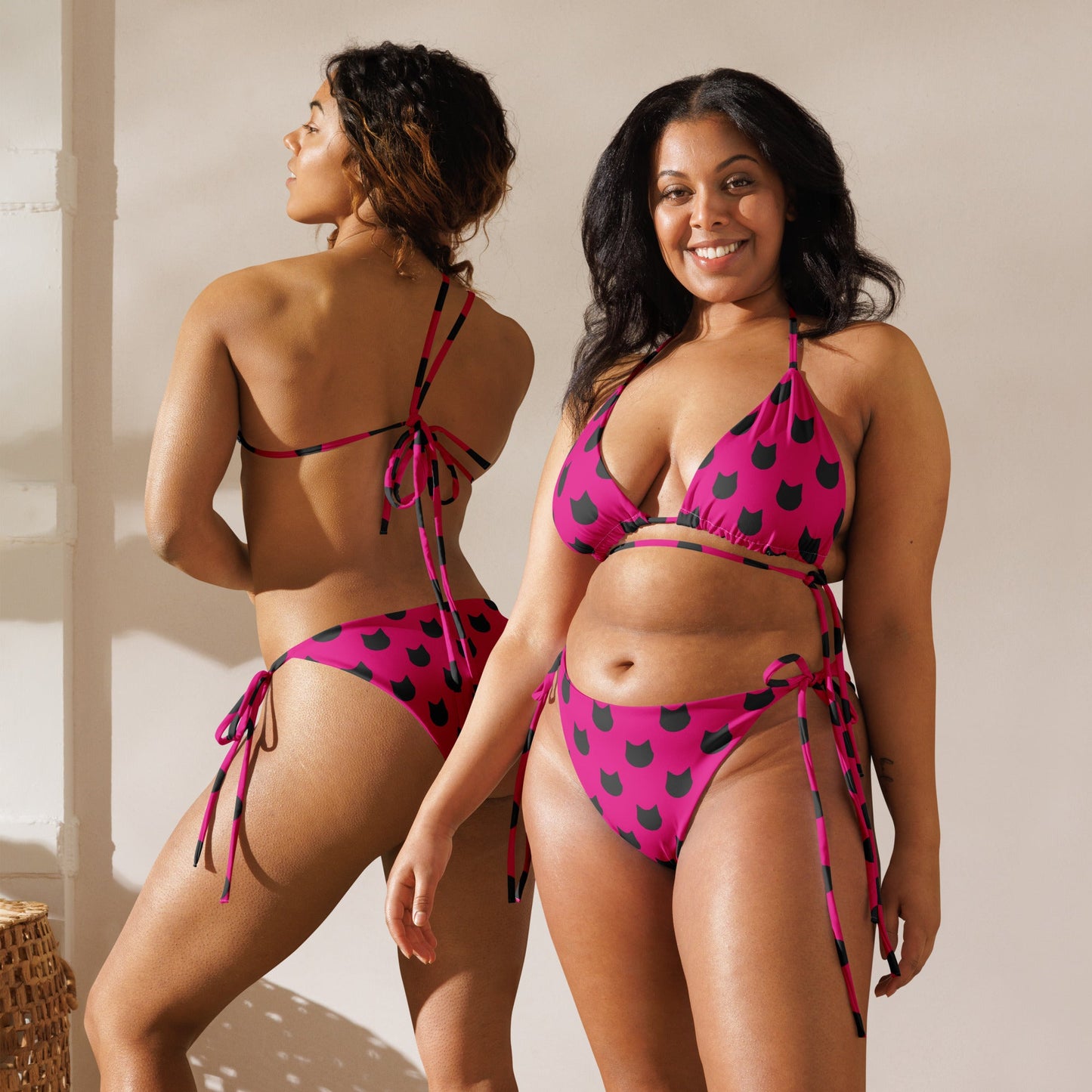 Fuchsia Feline Whiskers – Black Cat Polka Dot Bikini - Nimblet
