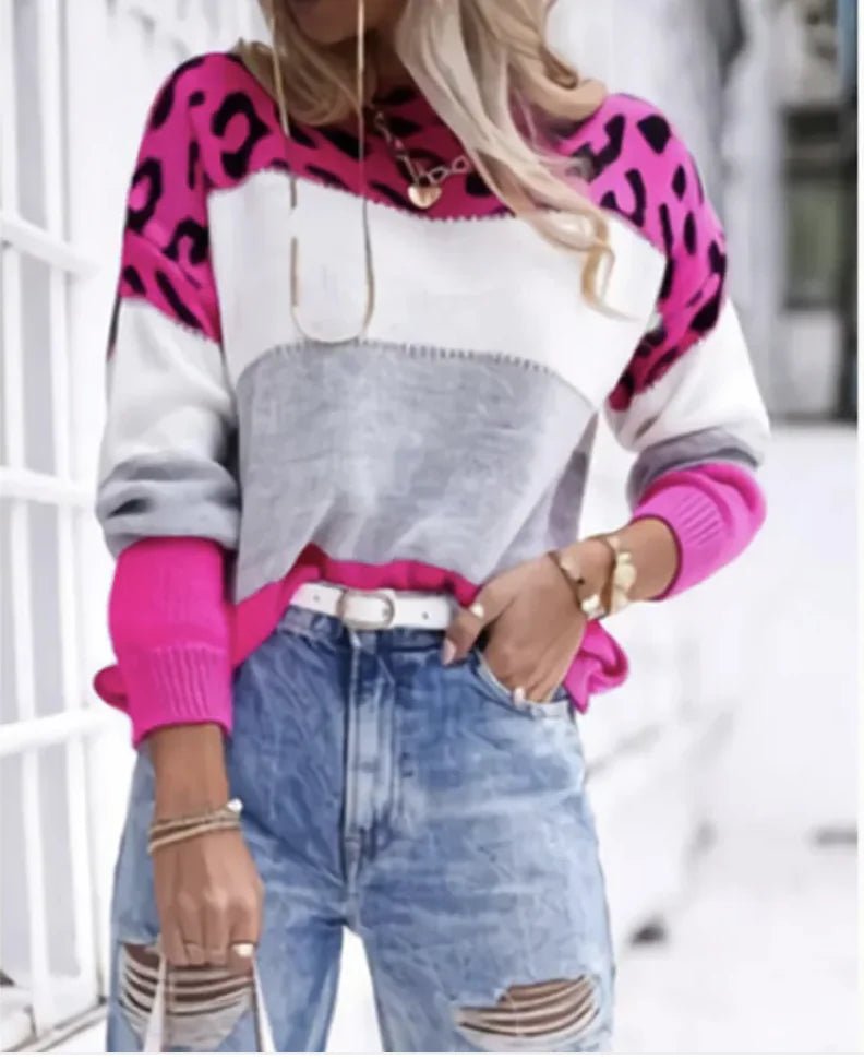 Leopard Print Color - Block Sweater - Nimblet