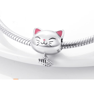 Lucky Cat & Fishbone Charm Pendant - Nimblet
