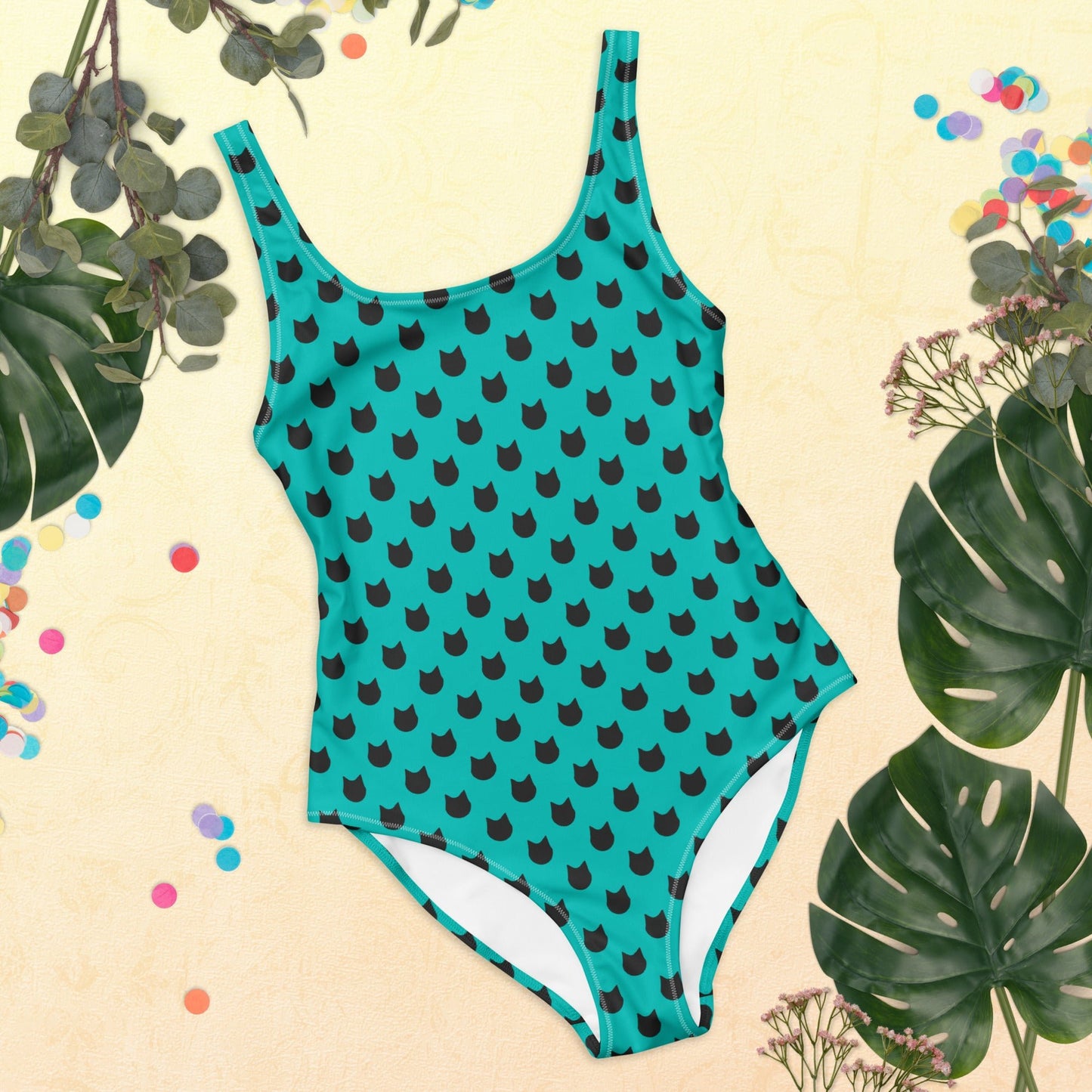 Ocean Whiskers – Black Cat Polka Dot One - Piece Swimsuit - Nimblet