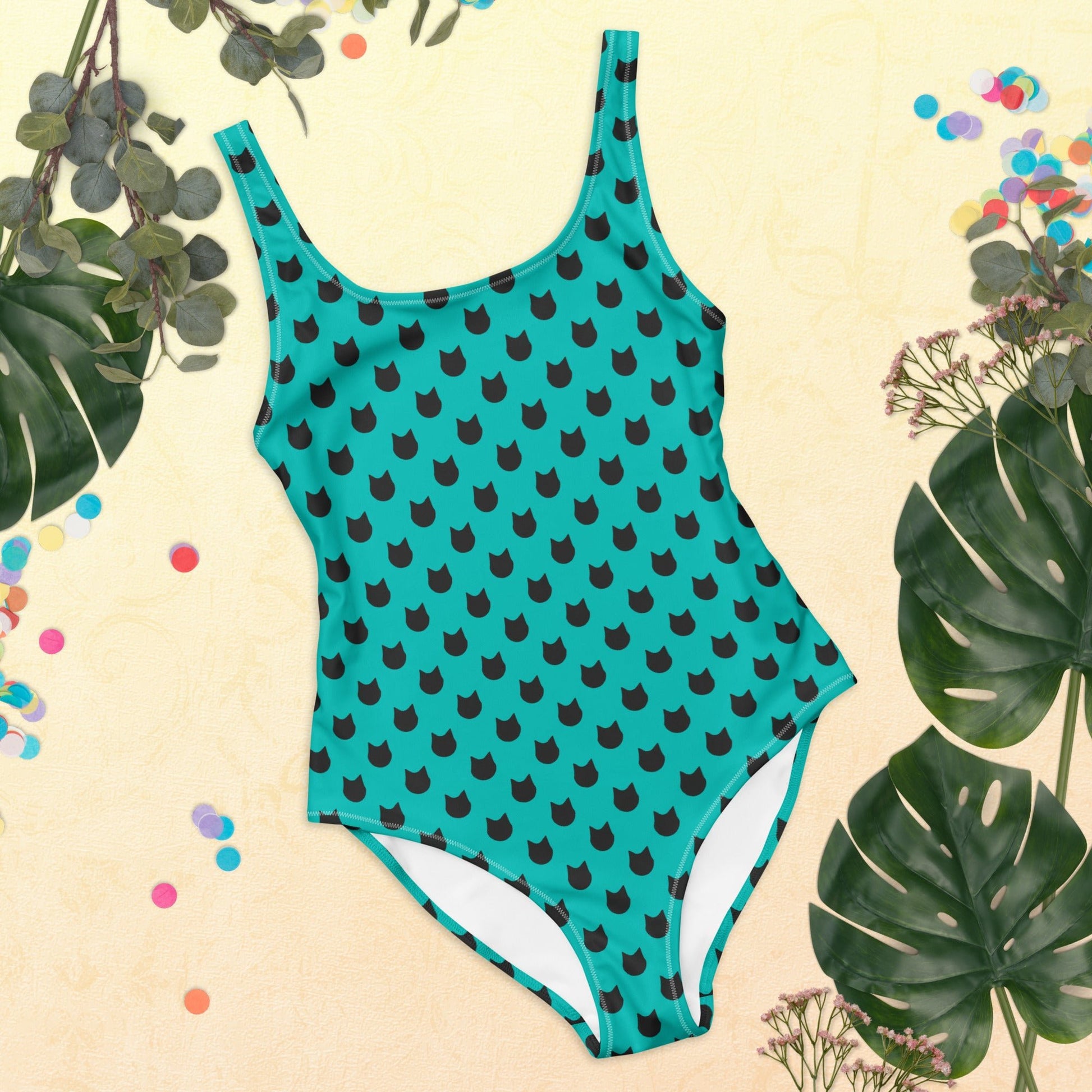 Ocean Whiskers – Black Cat Polka Dot One - Piece Swimsuit - Nimblet