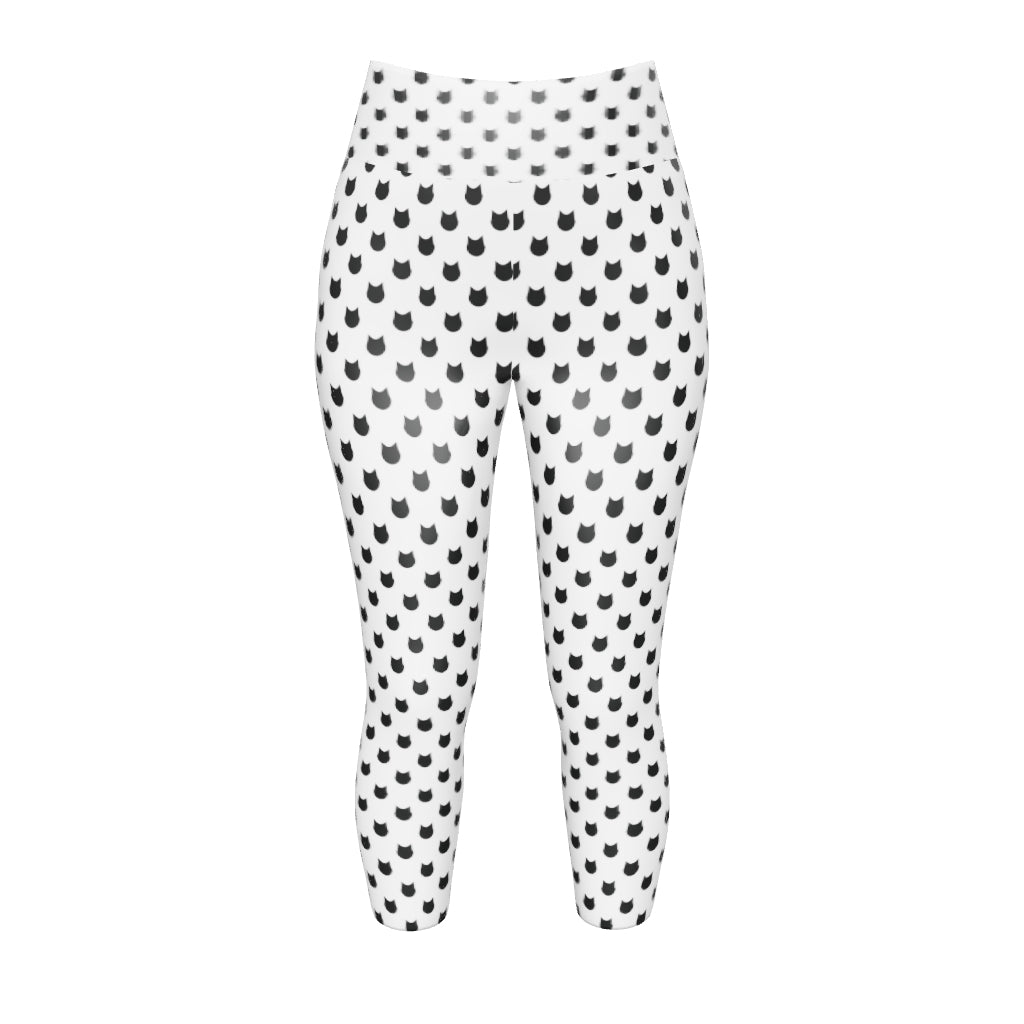 Pokka Kitty Dots Black – Yoga Capri Leggings