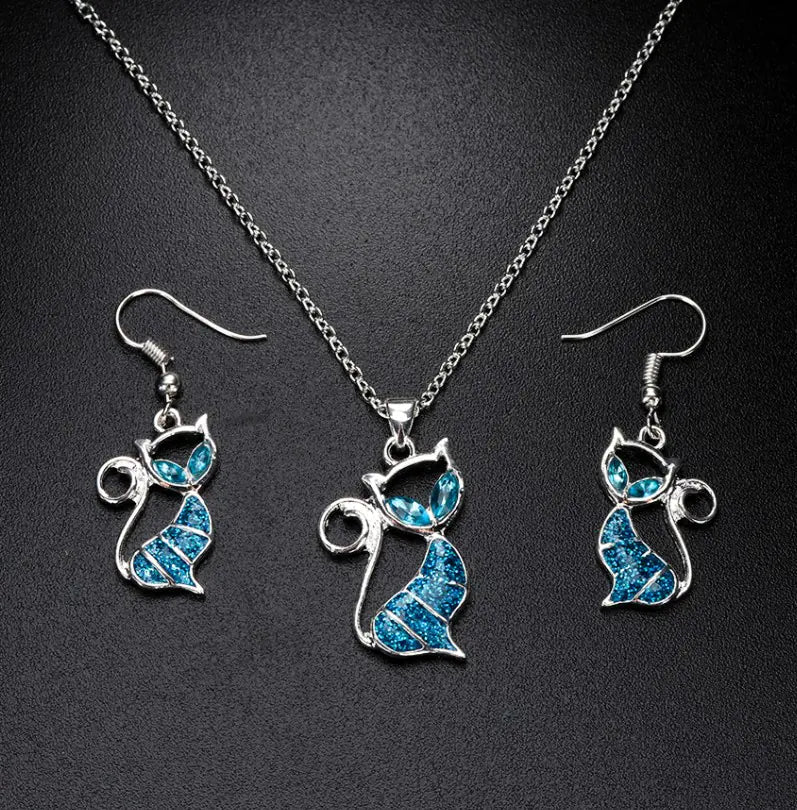 Purrfect Sparkle Cat Pendant & Earrings Set - Nimblet
