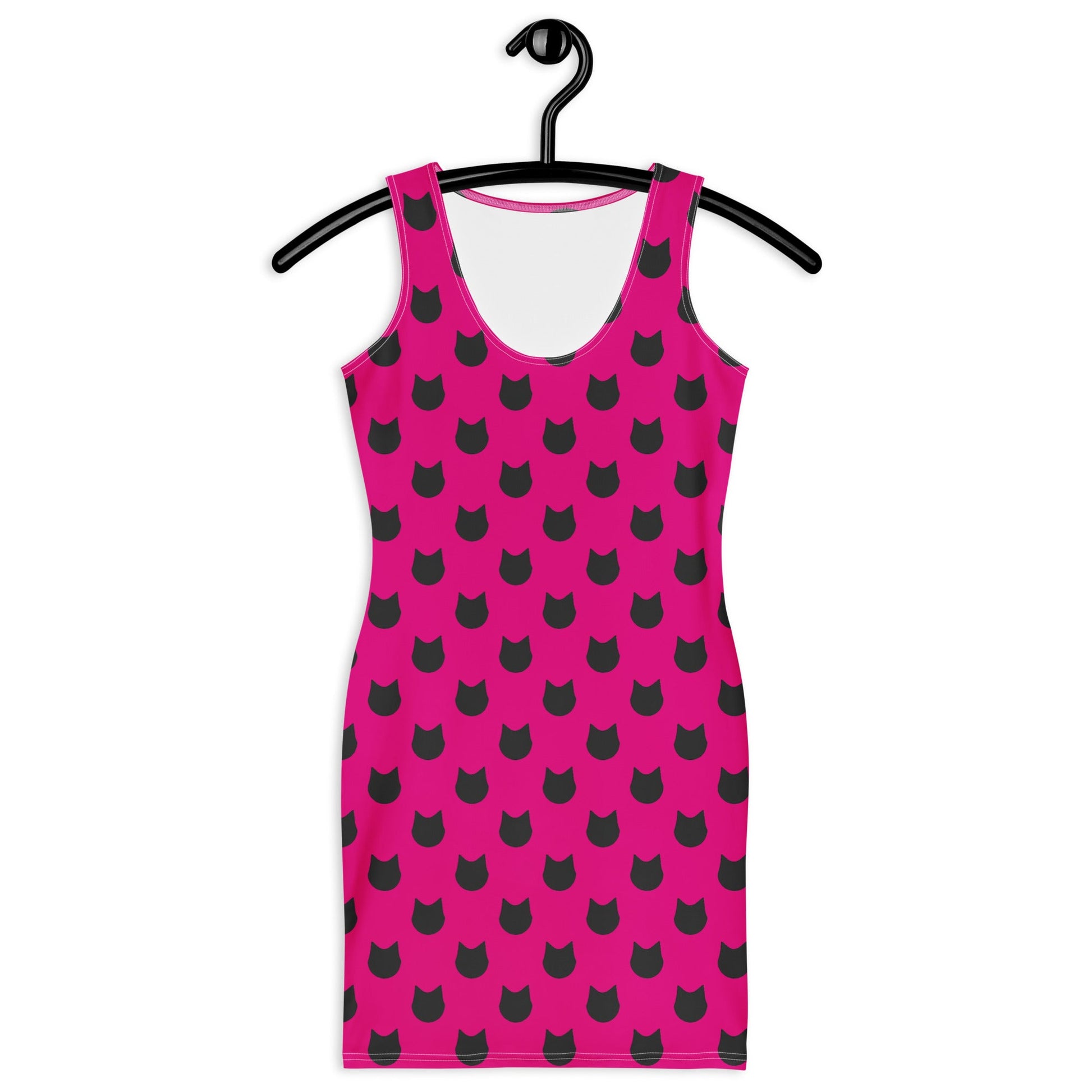 Purrfectly Pink – Black Cat Polka Dot Fitted Dress - Nimblet