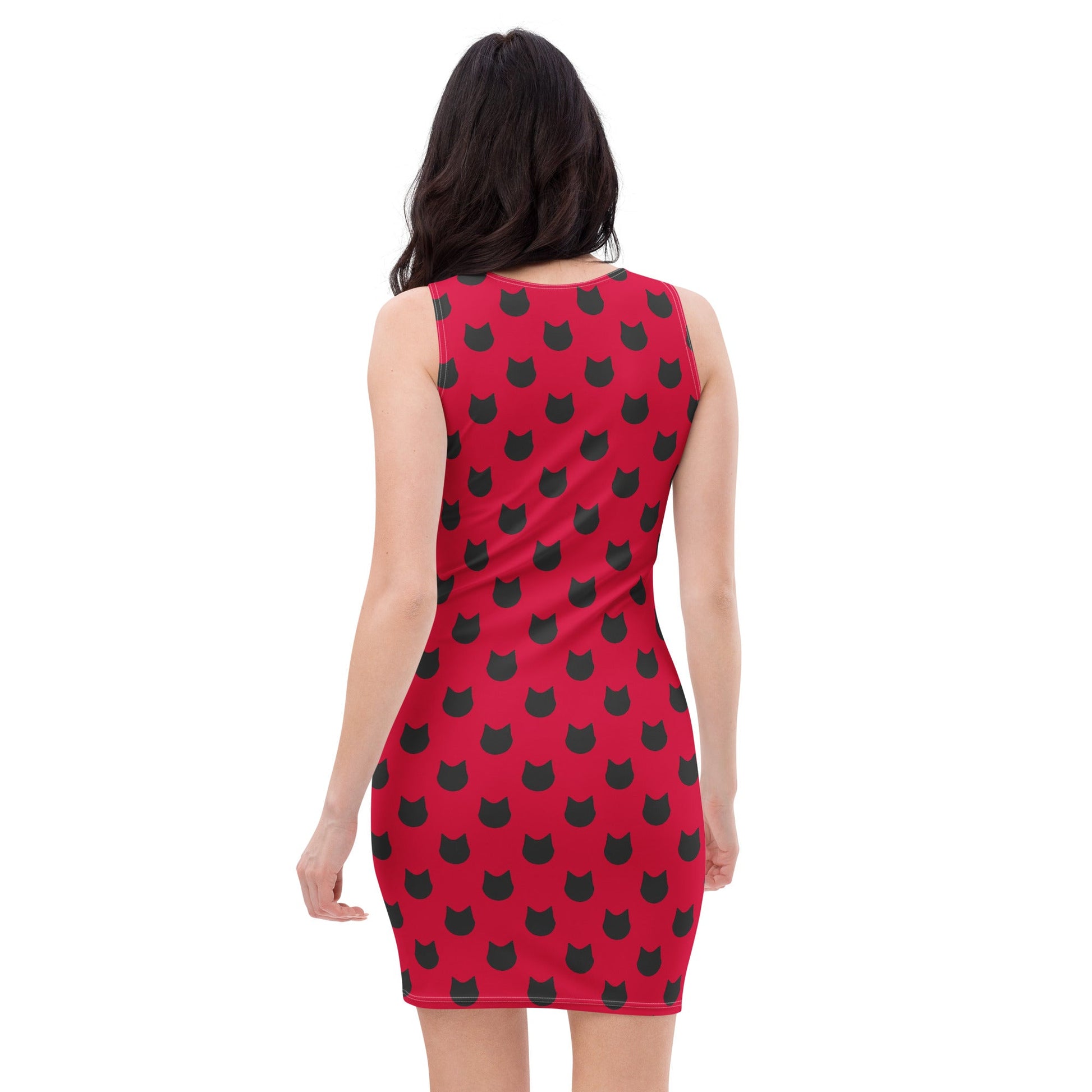 Scarlet Charm – Black Cat Polka Dot Fitted Dress - Nimblet