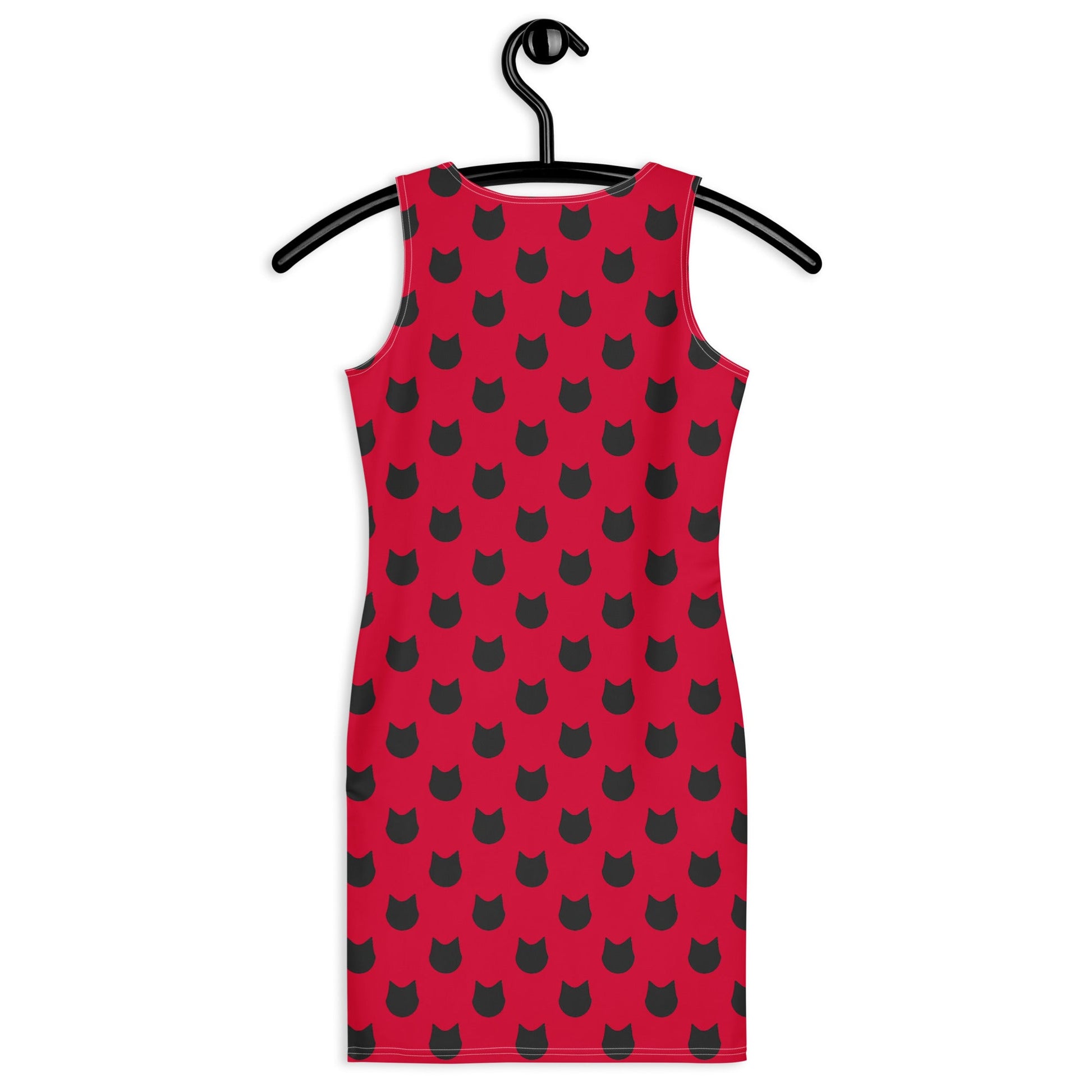 Scarlet Charm – Black Cat Polka Dot Fitted Dress - Nimblet