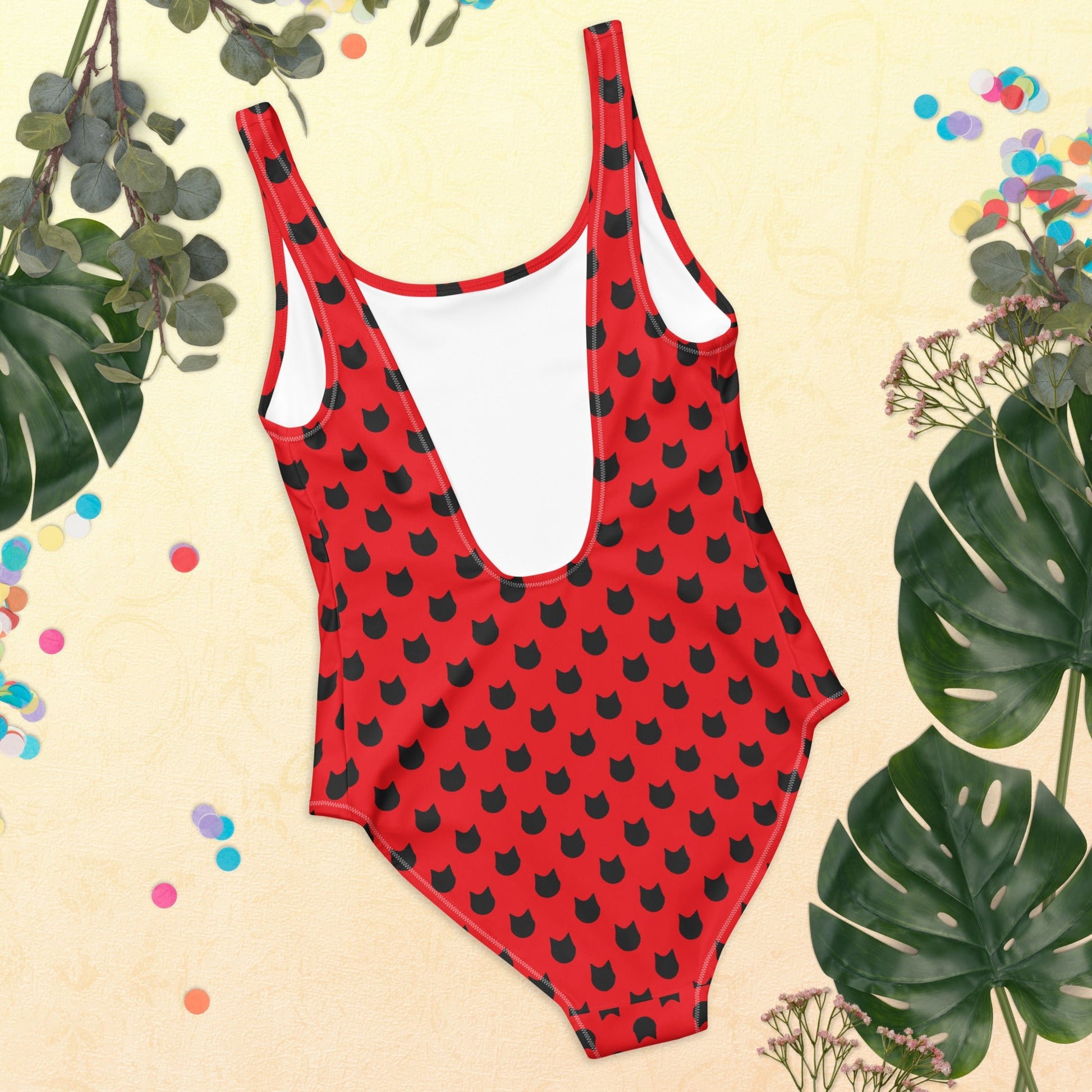 Scarlet Purrfection – Black Cat Polka Dot One - Piece Swimsuit - Nimblet