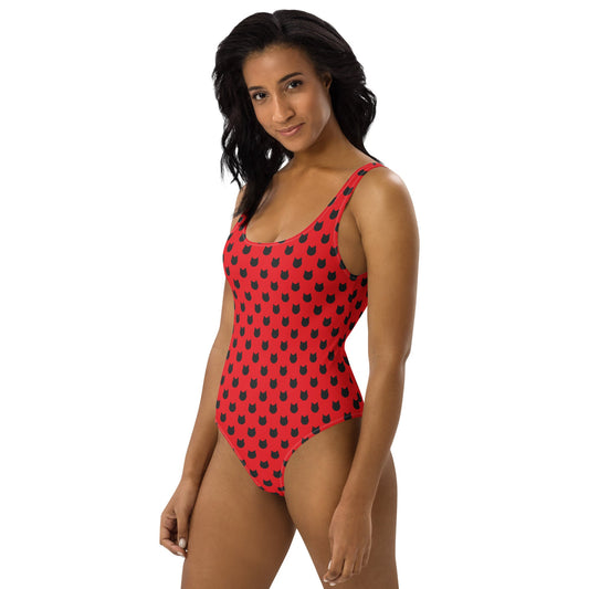Scarlet Purrfection – Black Cat Polka Dot One - Piece Swimsuit - Nimblet