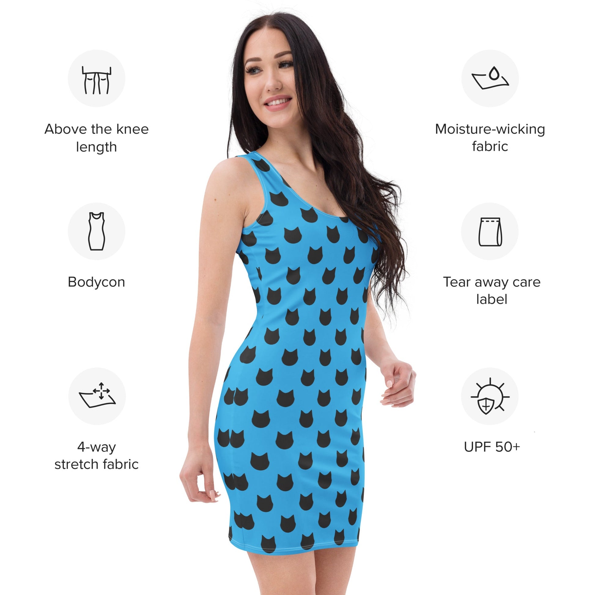 Sky Whisker Charm – Black Cat Polka Dot Fitted Dress - Nimblet