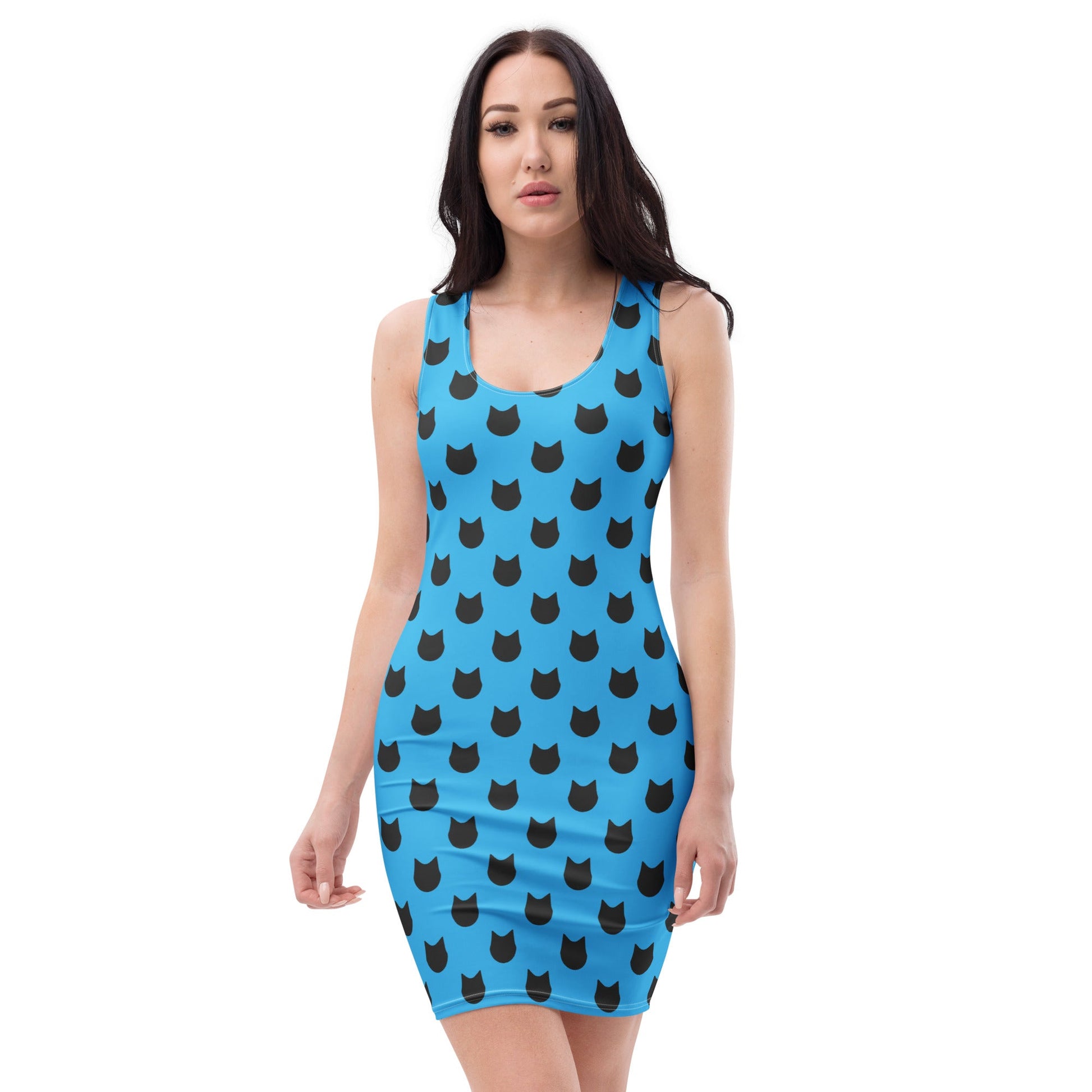 Sky Whisker Charm – Black Cat Polka Dot Fitted Dress - Nimblet