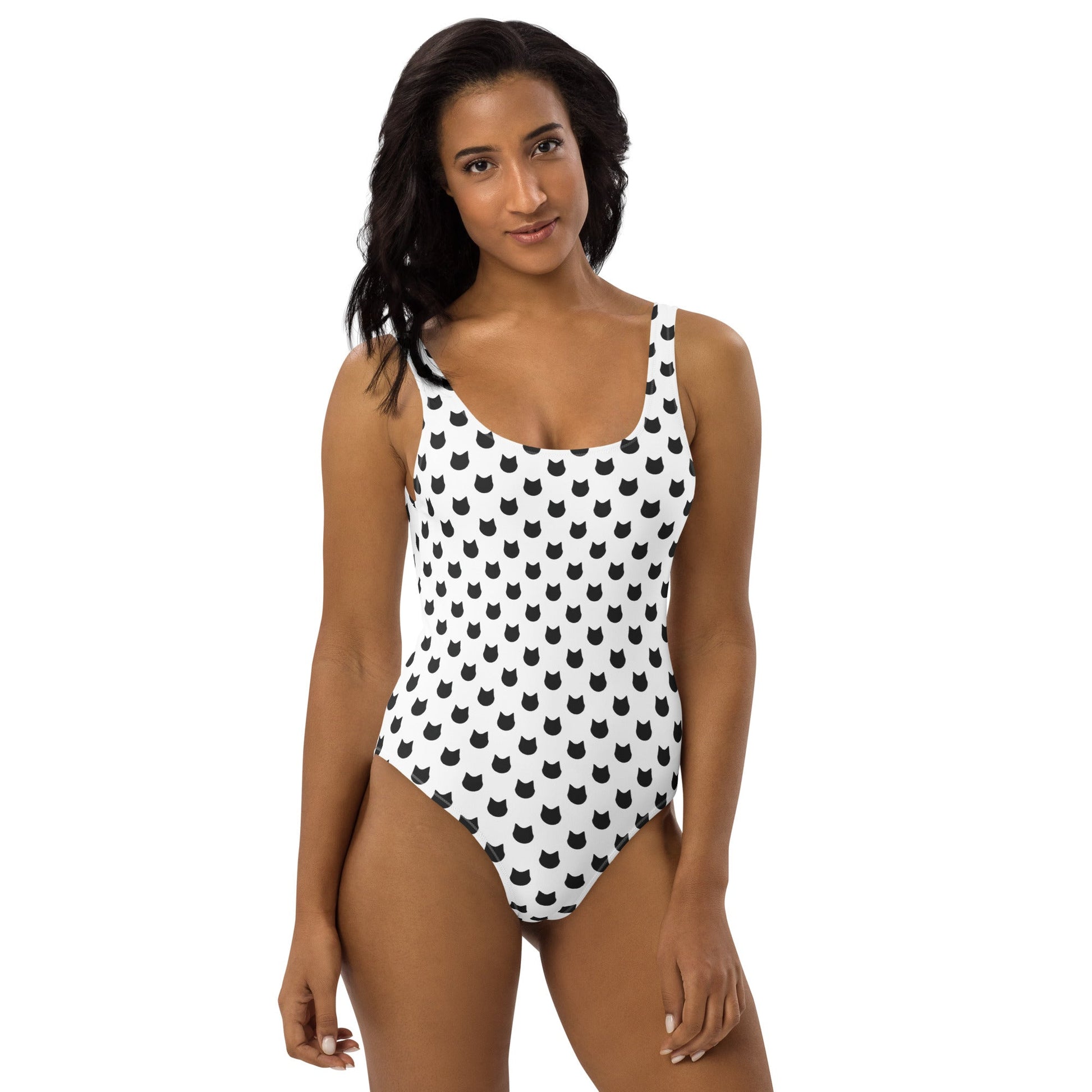 Snow Whiskers – Black Cat Polka Dot One - Piece Swimsuit - Nimblet