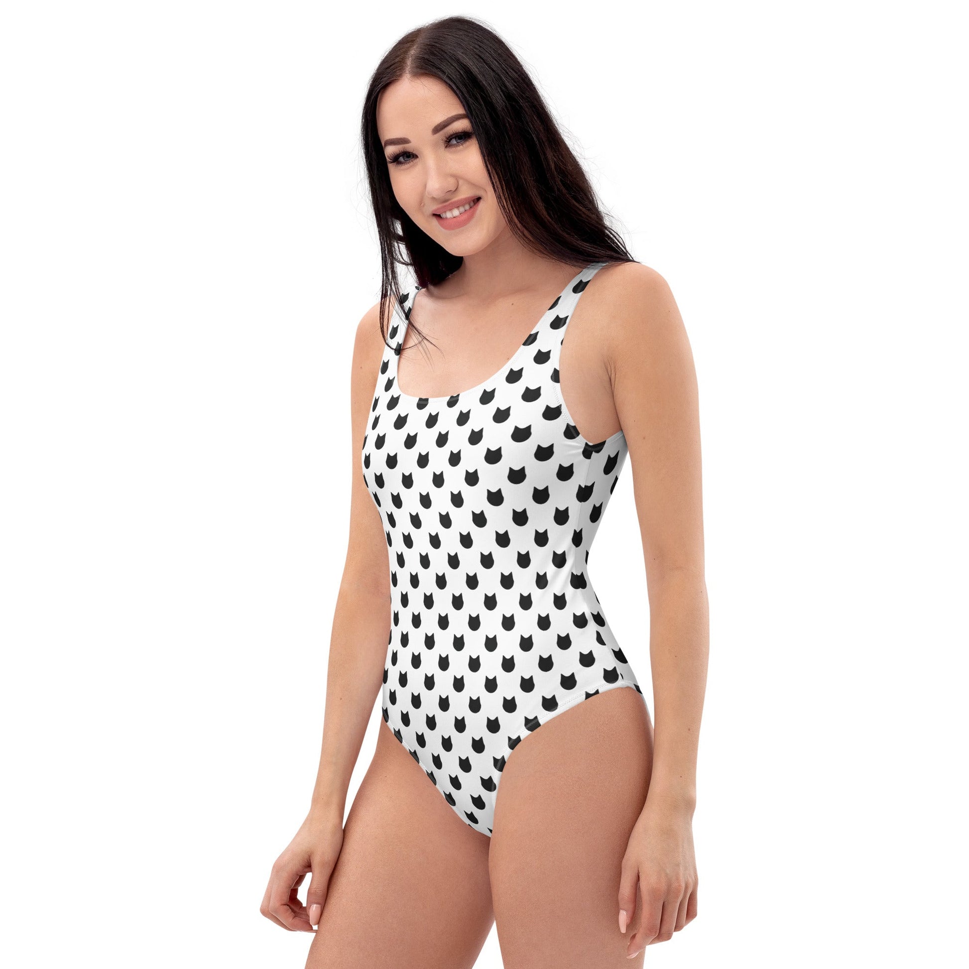 Snow Whiskers – Black Cat Polka Dot One - Piece Swimsuit - Nimblet