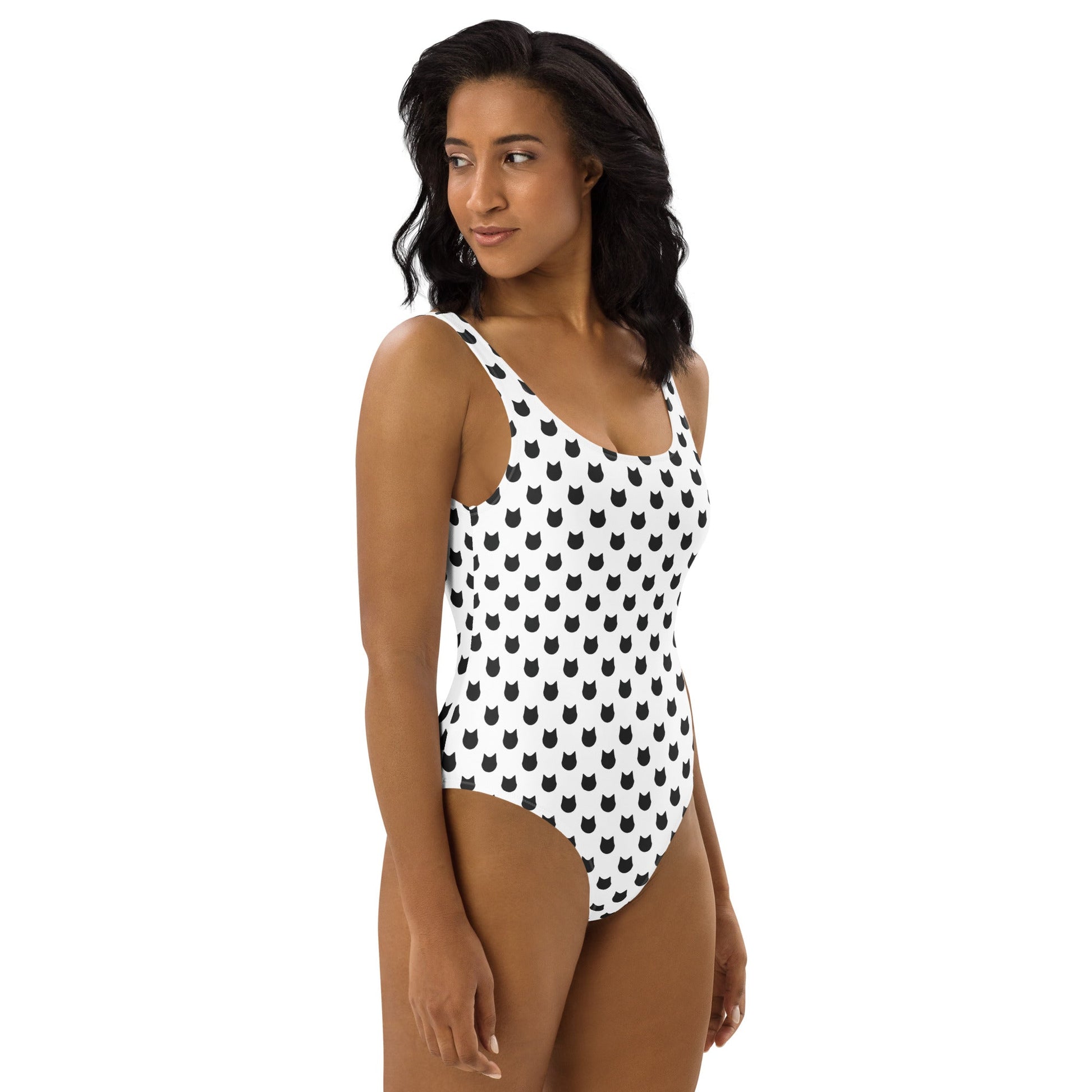 Snow Whiskers – Black Cat Polka Dot One - Piece Swimsuit - Nimblet