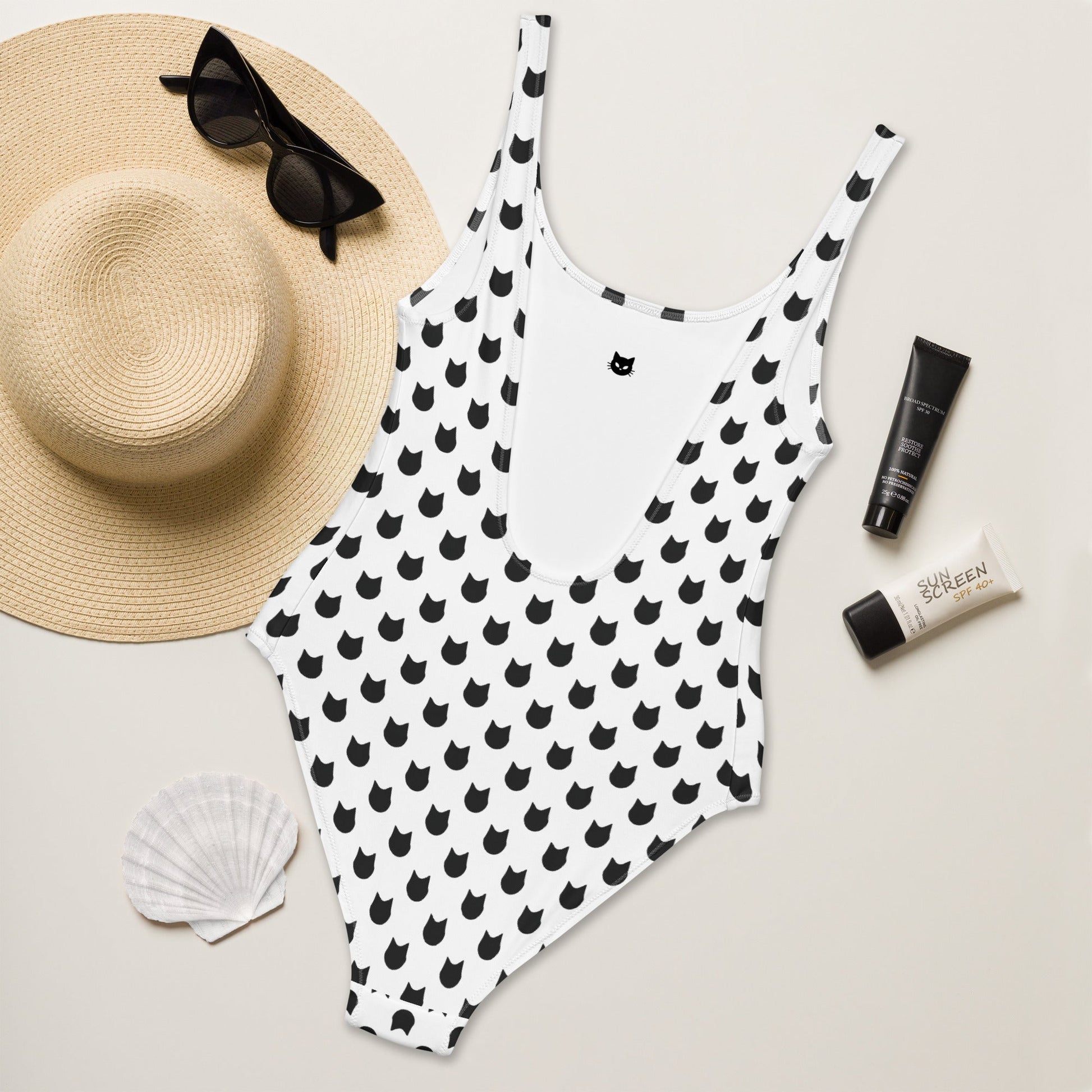 Snow Whiskers – Black Cat Polka Dot One - Piece Swimsuit - Nimblet