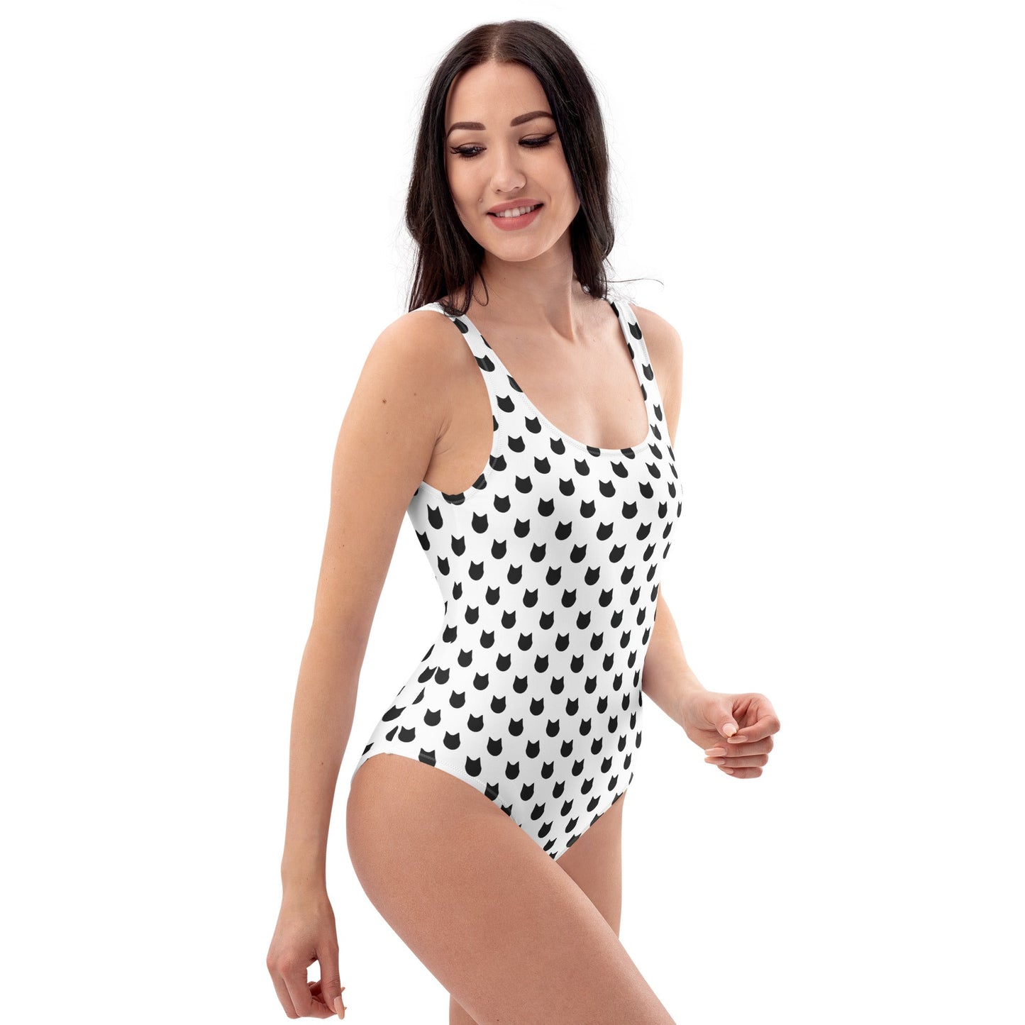 Snow Whiskers – Black Cat Polka Dot One - Piece Swimsuit - Nimblet
