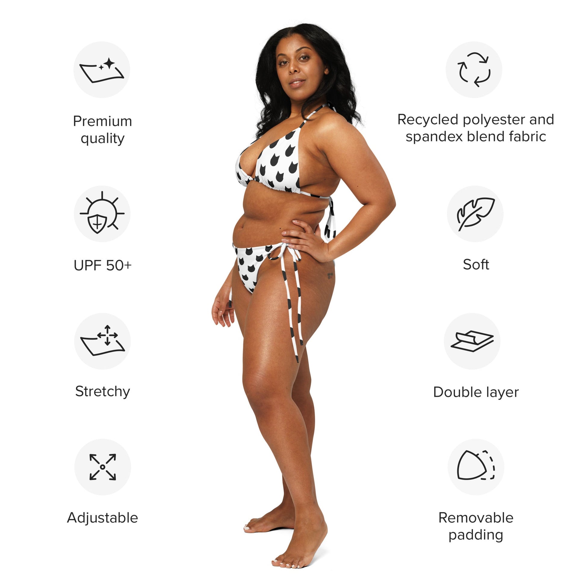 Snowy Whiskers – Black Cat Polka Dot Bikini - Nimblet